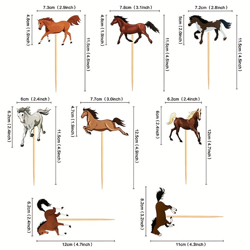 8pcs Cartoon Horse Cake Topper for Birthday Party Decoration