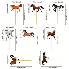8pcs Cartoon Horse Cake Topper for Birthday Party Decoration