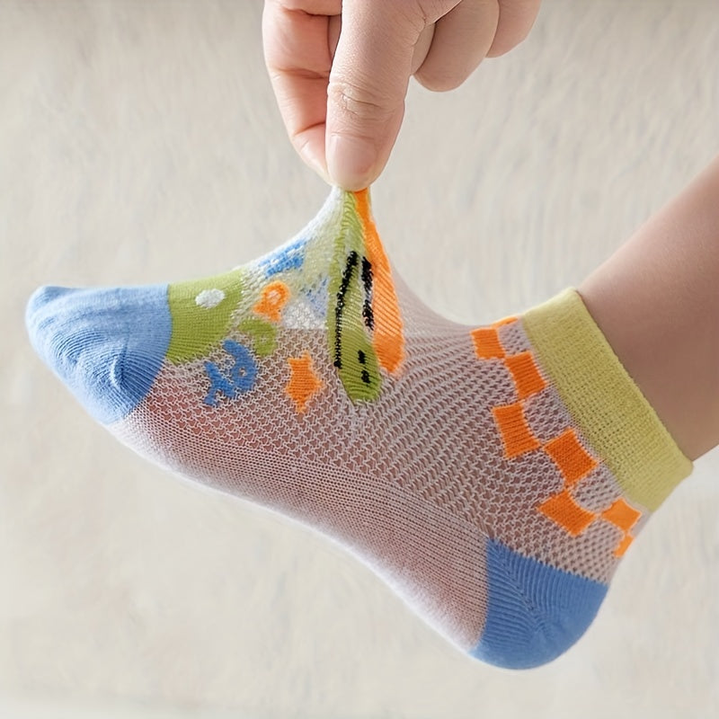 5Pairs Boys Dinosaur Pattern Ankle Socks Mesh Breathable Spring Autumn Summer