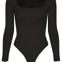 Seamless Solid Long Sleeve Bodysuit Women's Underwear