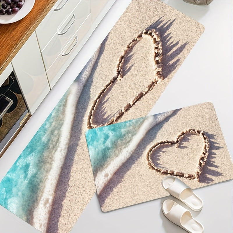 Beach Element Heart Print Rug Romantic Warm Mat