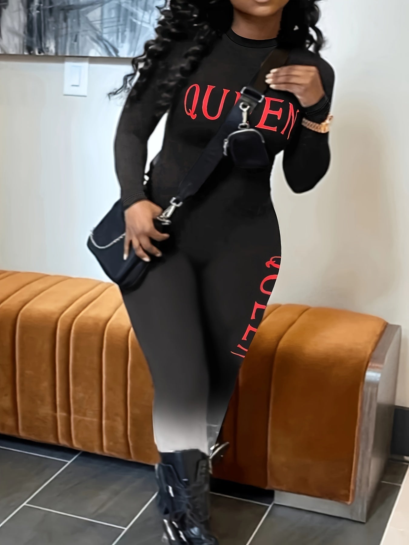 Casual Jumpsuit Women's Plus Letter Ombre Print Skinny Jumpsuit