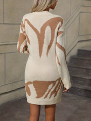 Graphic Pattern Knitted Dress Long Sleeve Sweater