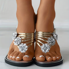Women's Floral Flat Flip Flops Open Toe Non Slip Slides Shoes