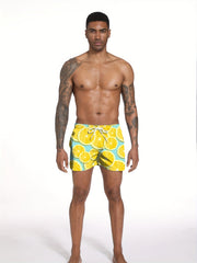 Bright Orange Swim Trunks Quick Dry Mesh Lining Drawstring Pockets