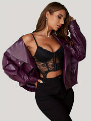 Drop Shoulder Lapel Oversized Jacket Faux Leather Outwear