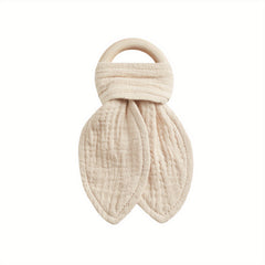 Baby Comforting Blanket Teether 100% Cotton Maple Wood Toy