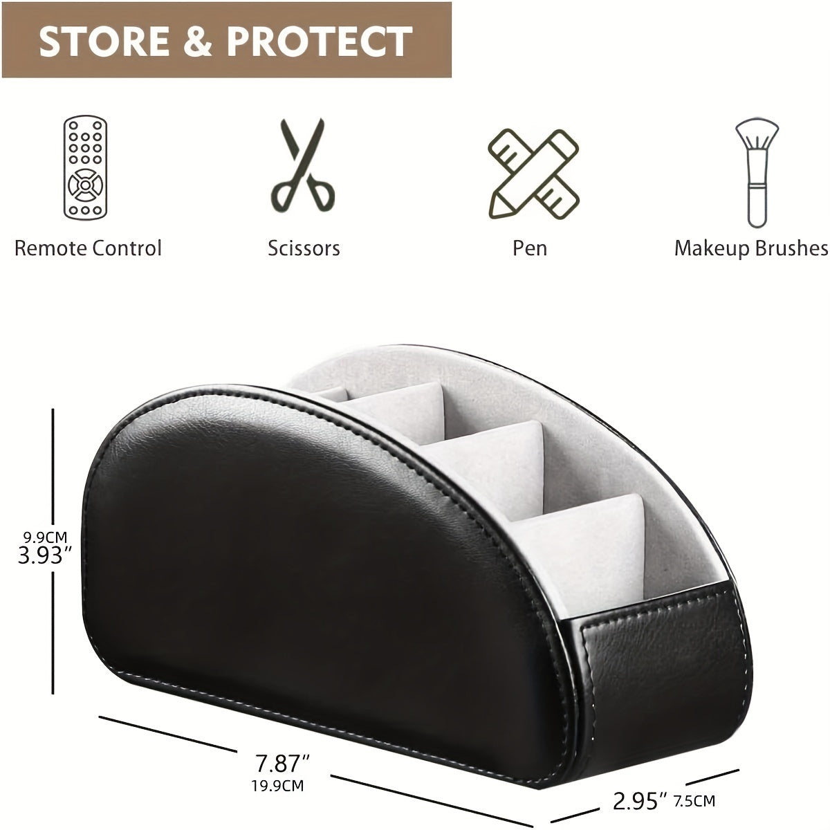 TV Remote Control Holder 5 Compartments PU Leather Remote Caddy Storage Box