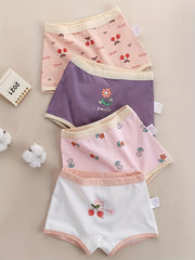4pcs Girls Boxer Briefs Astronaut Floral Cherry Print Underwear Kids Clothes