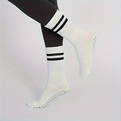 Mid Calf Yoga Socks Sweat Absorption Anti-Skid Sports Pilates Ballet Barre