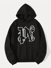 Letter Print Hoodie for Men Graphic Pullover Hooded Sweatshirt