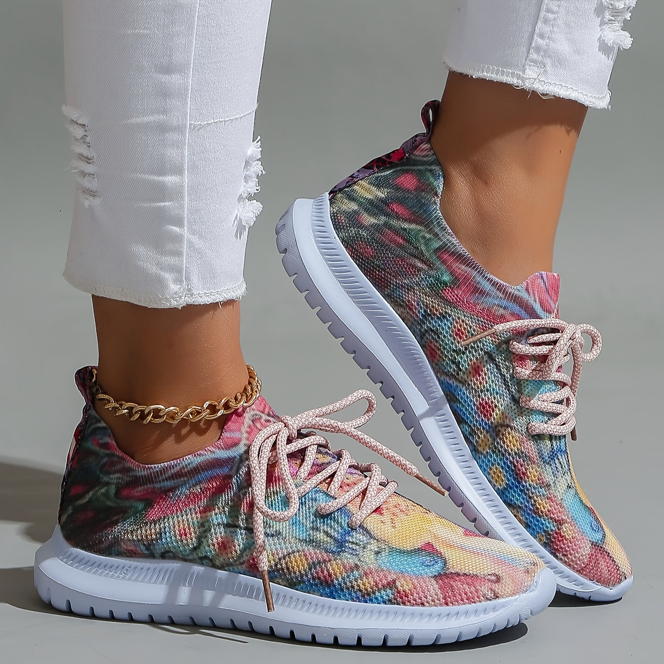 Women's Retro Print Mesh Breathable Walking Shoes Low Top Sneakers