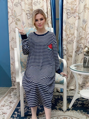 Watermelon Print Lounge Dress Long Sleeve Striped Home Dress