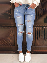 Washed Ripped Button Fly Jeans
