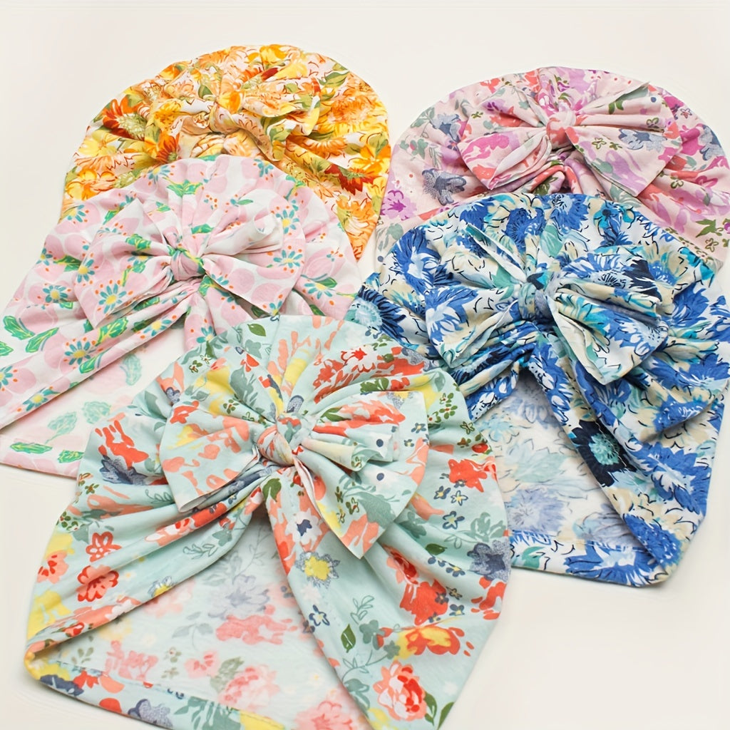Printed Donut Kids' Baby Hat with Bow, Soft & Comfortable, Newborn Autumn Winter
