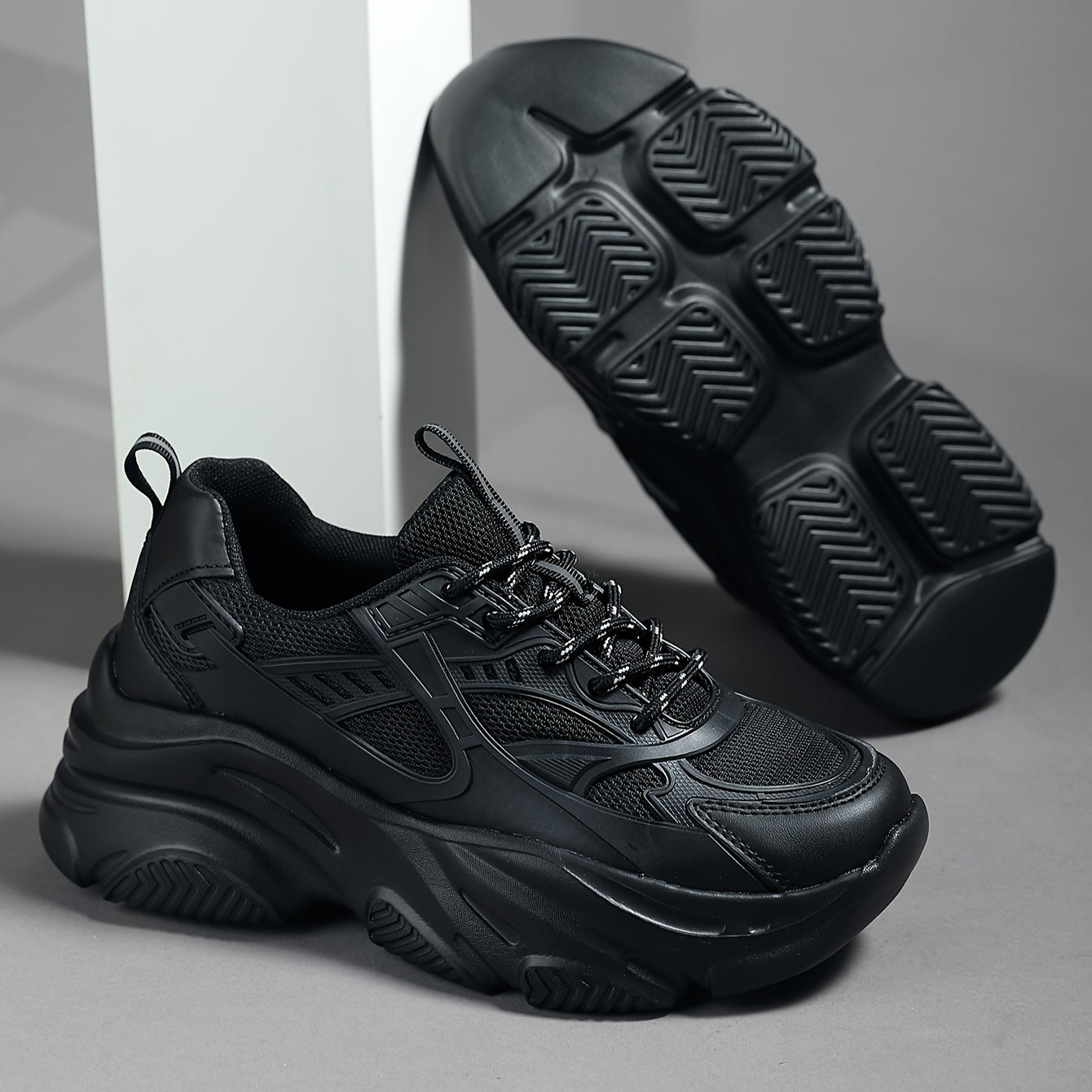 Women's Lace up Chunky Sneakers High Elastic Height Increased Running Shoes