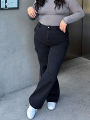 Wide Leg Cargo Jeans With Flap Pockets