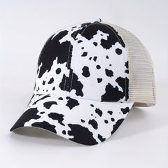 Cow Print Ponytail Baseball Cap Mesh Trucker Hat