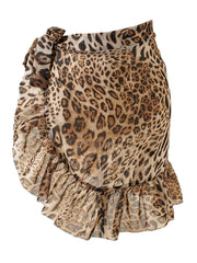 Random Print Ruffle Cover Up Skirt Semi Sheer Wrap
