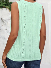 Eyelet Keyhole Tank Top Solid Sleeveless Summer Top
