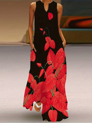Floral Print Notched Neck Dress Casual Sleeveless Dress For Spring & Summer