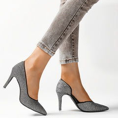 Women's Glitter High Heel Dress Pumps Faux Leather Shoes