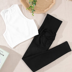Solid Ribbed Tank Top & Stretch Leggings Set
