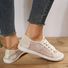 Women's Mesh Breathable Sneakers Lace Up Flat Canvas Shoes