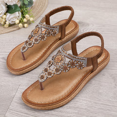 Boho Thong Sandals with Rhinestone Decor