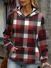 Plaid Print Kangaroo Pocket Hoodie Casual Long Sleeve Hoodies Sweatshirt