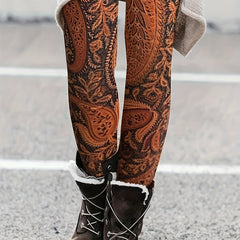 Boho Leggings Women's Plus Paisley Print High Stretch Skinny Leggings