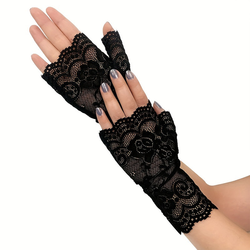 Short Lace Fingerless Gloves for Women