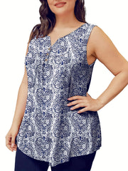 Floral Print Notched Neck Tank Top