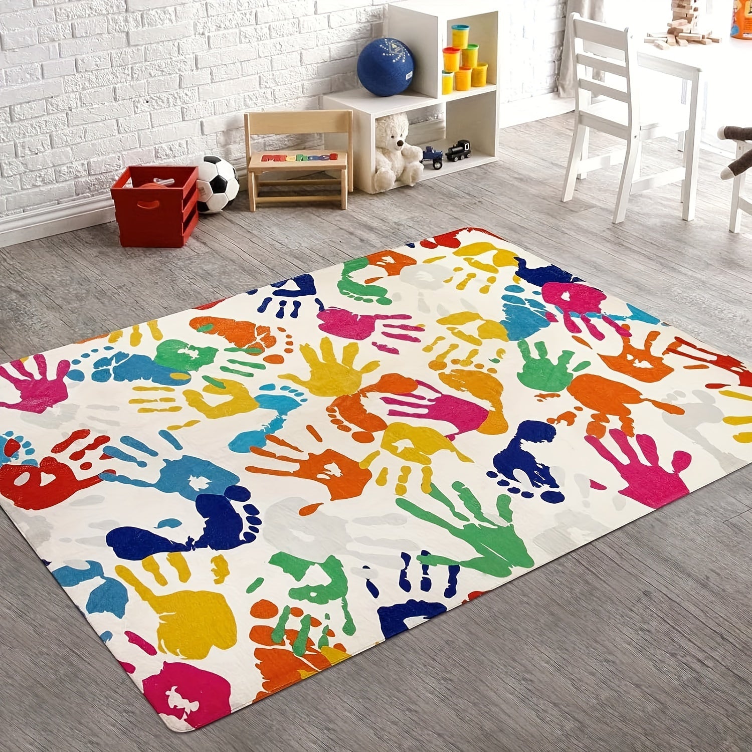 Soft Fluffy Hand Print Carpet Area Rug Non Slip Backing