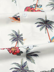 Men's Palm Tree Print Hawaiian Shirt Button Up Short Sleeve