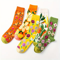 5 Pairs Floral Print Socks Women's Mid Tube Stockings