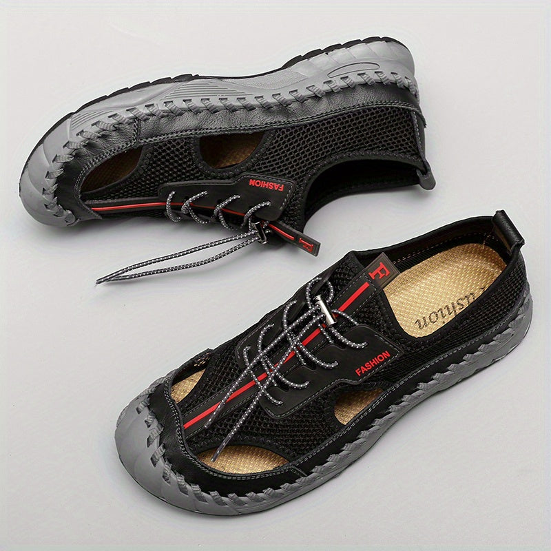 Men's Breathable Mesh Sandals Drawstring Closure Summer Walking Shoes