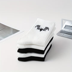 5 Pairs Bat Print Socks Halloween Crew Socks Women's Stockings & Hosiery