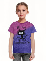 3D Creative Cat Graphic Short Sleeve T-Shirt For Kids