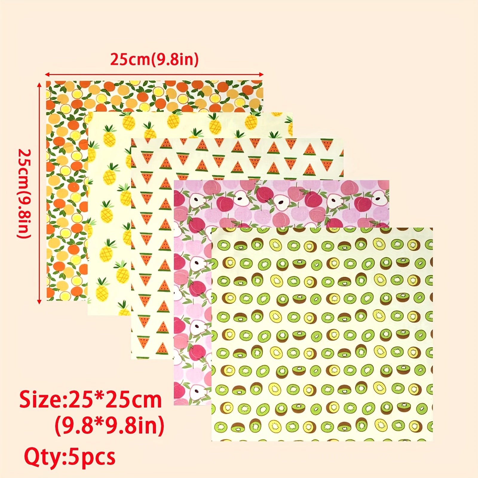 5pcs Fruit Fabric Fat Quarters Bundles Quilting Sewing Patchwork