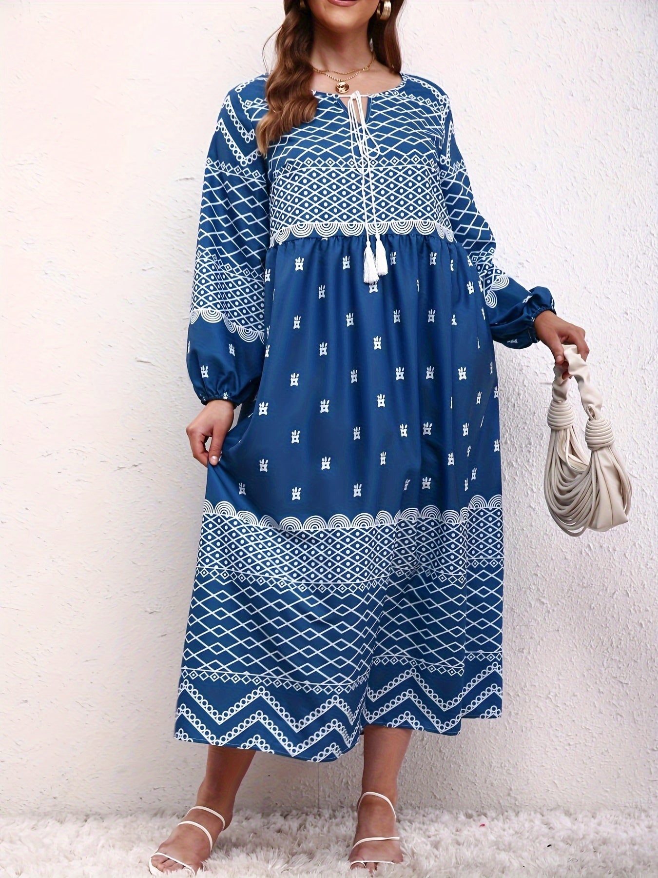 Colorblock Geometric Print Casual Dress