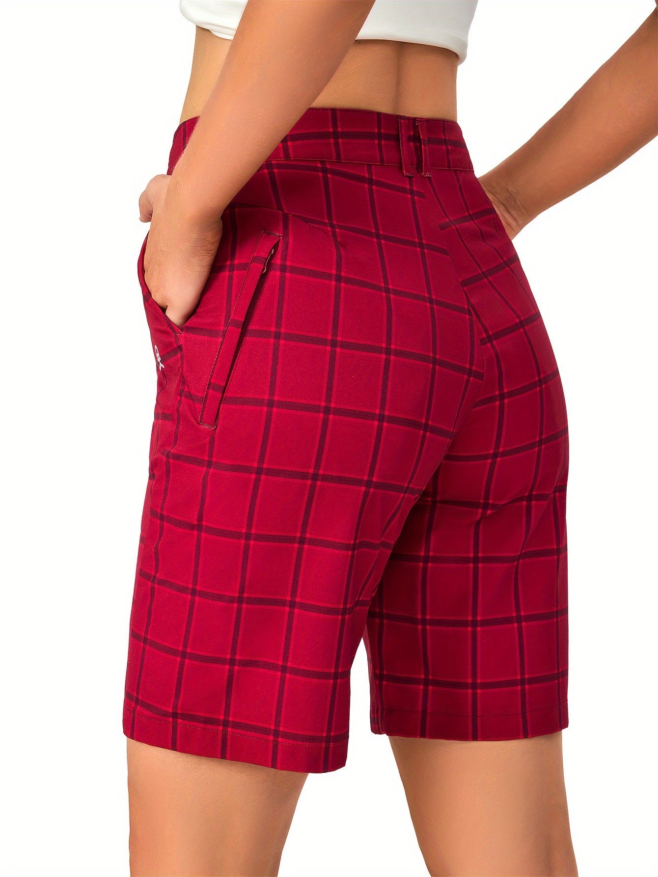 Women's Plaid Pattern Casual Sports Shorts Quick Drying Running Fitness Shorts