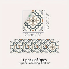9pcs Morocco Tile Peel And Stick 20x20 Printed Waterproof V