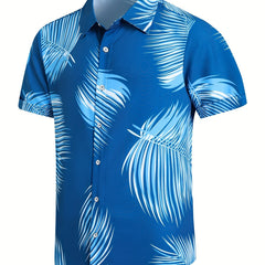 Leaf Pattern Hawaiian Shirt Men's Casual Allover Print Button Up Short Sleeve