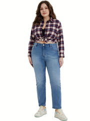 Women's Plus Button Fly High Rise Stretchy Straight Leg Jeans