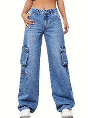 Y2K & Kpop Style Flap Pocket Denim Pants