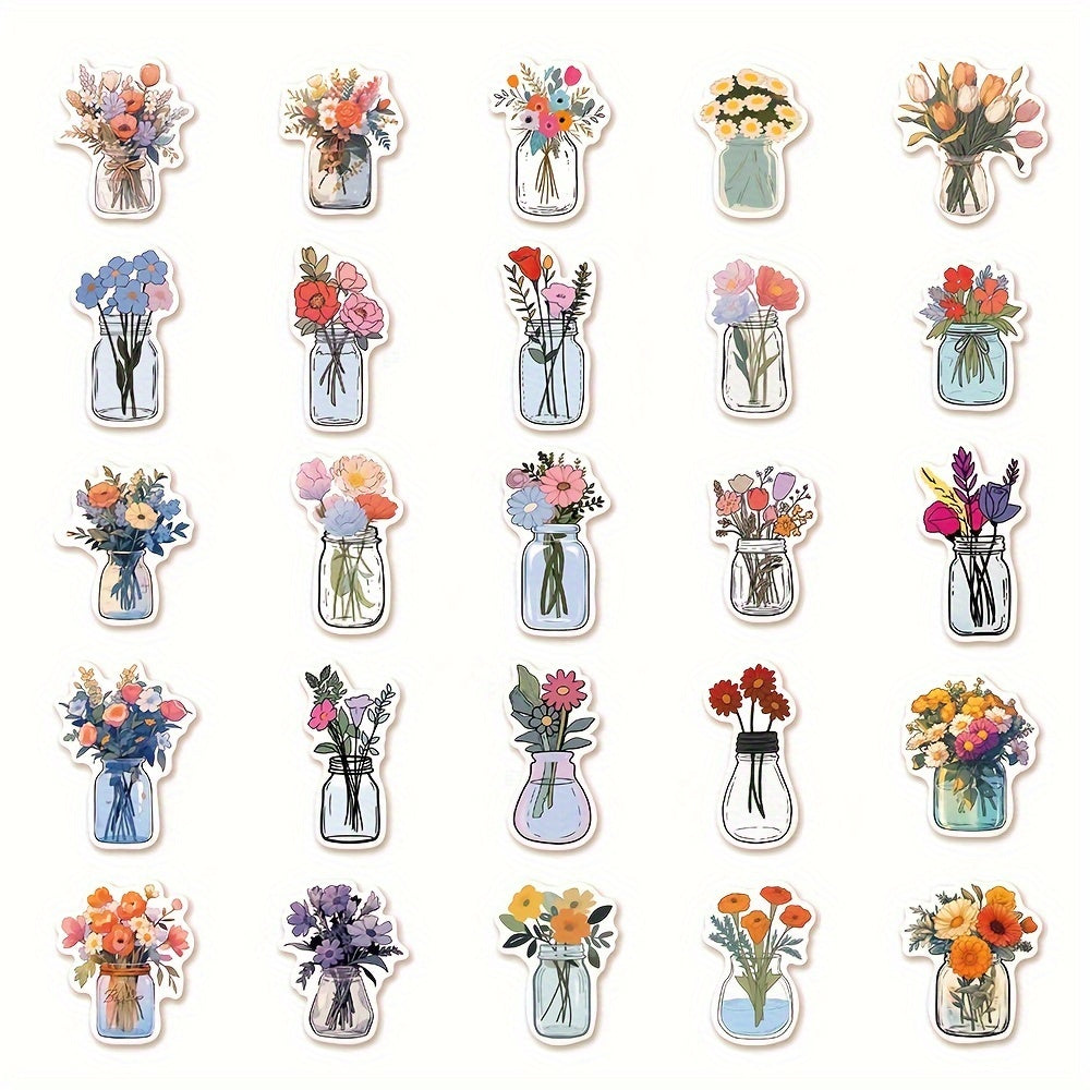 50pcs Flowers Glass Bottle Water Flower Growing Series Graffiti Stickers