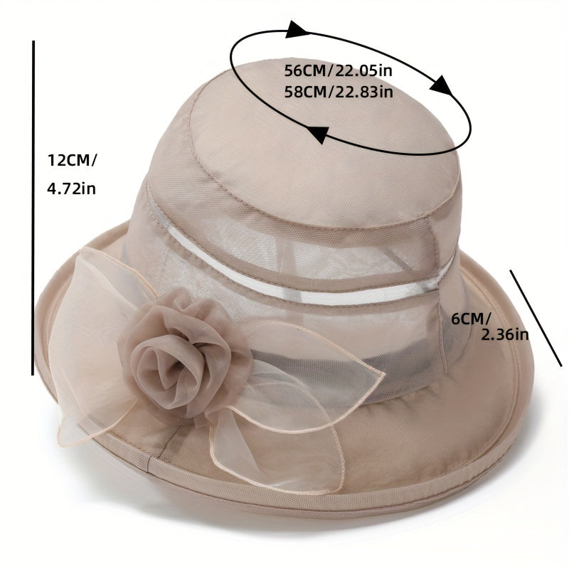 Flower Decor Breathable Bucket Hat Foldable Sunscreen Thin Basin Hat Lightweight