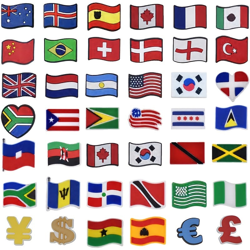 42pcs Flag Pattern Shoe Charms For Clogs Jibts Sandals PVC Decorations