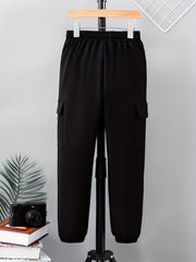 Boys Cargo Pants Elastic Waist Joggers With Pocket
